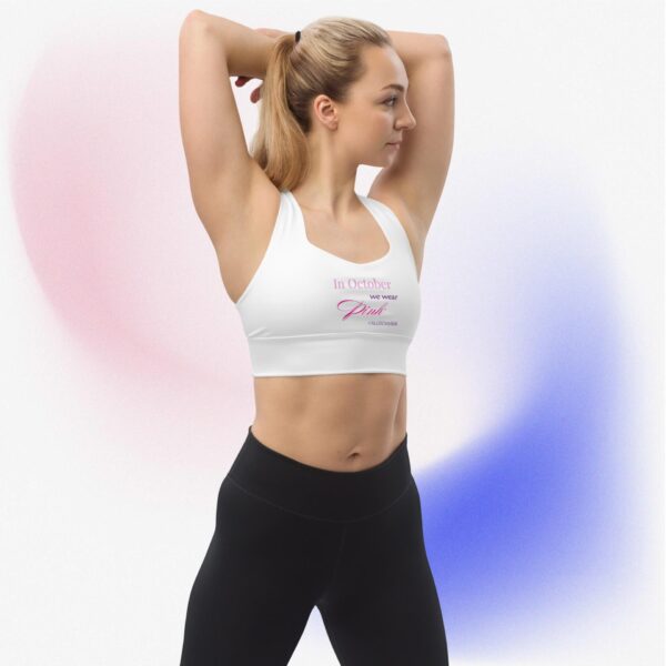 Recycled Longline Sports Bra "In October we wear Pink"